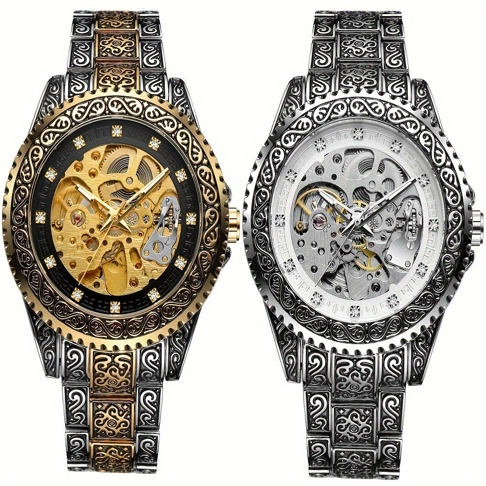 Reloj mecánico de oro para hombre con cierre mariposa y diseño hueco