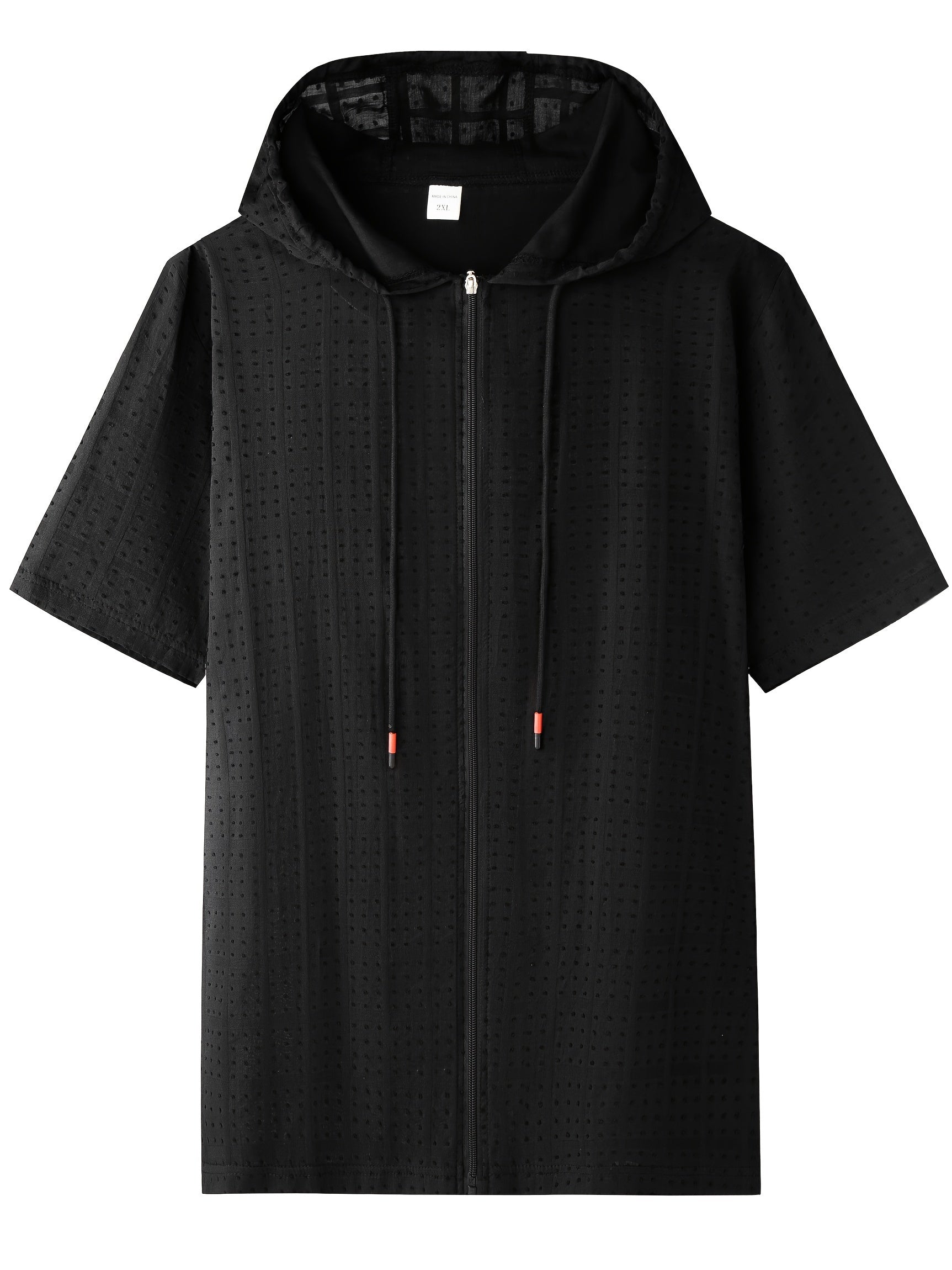 Men's Plus Size Zip-Up Hooded T-Shirt Summer Casual Breathable Cotton Short Sleeve