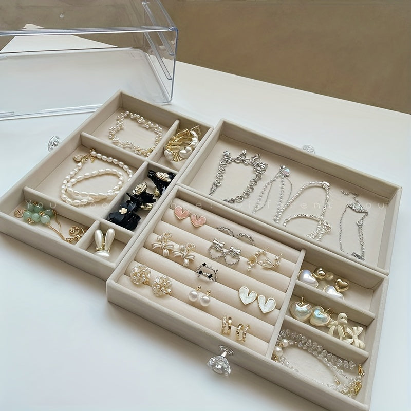 Acrylic Jewelry Organizer with 3-Layer Drawer for Earrings Rings Necklaces