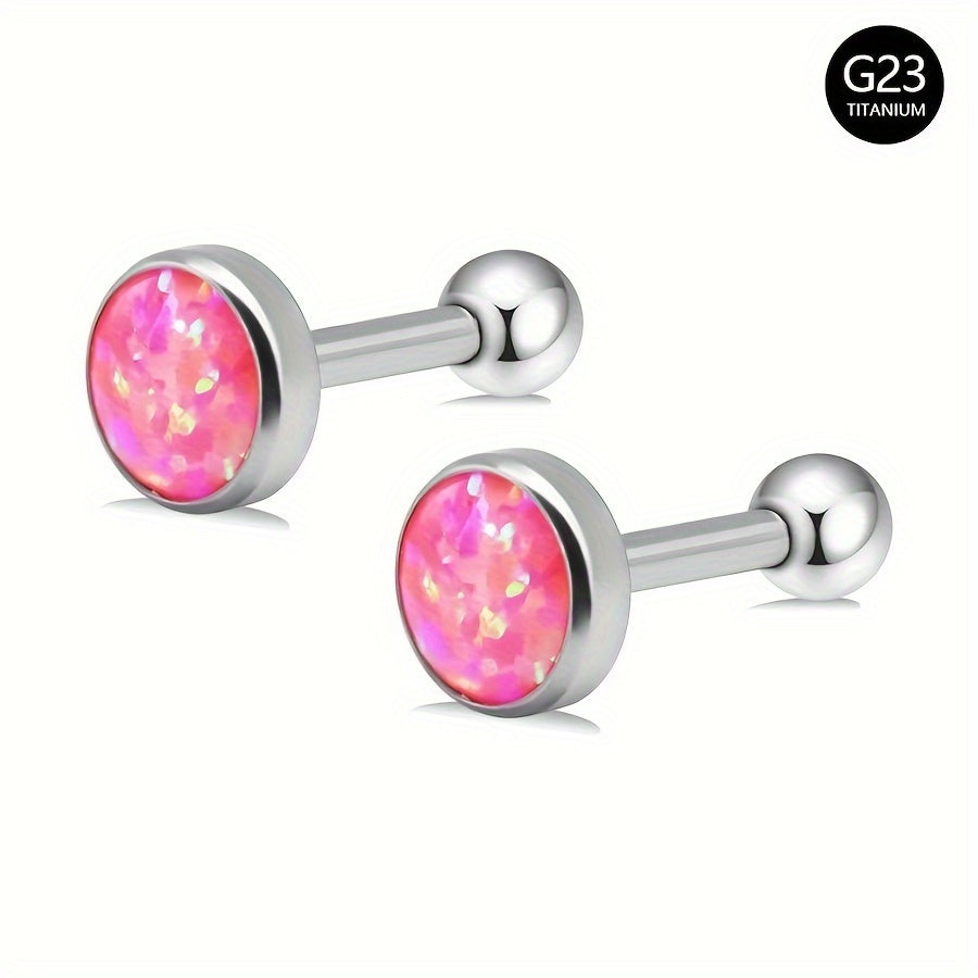 2-Piece Titanium Opal Stud Earrings for Women Hypoallergenic Jewelry