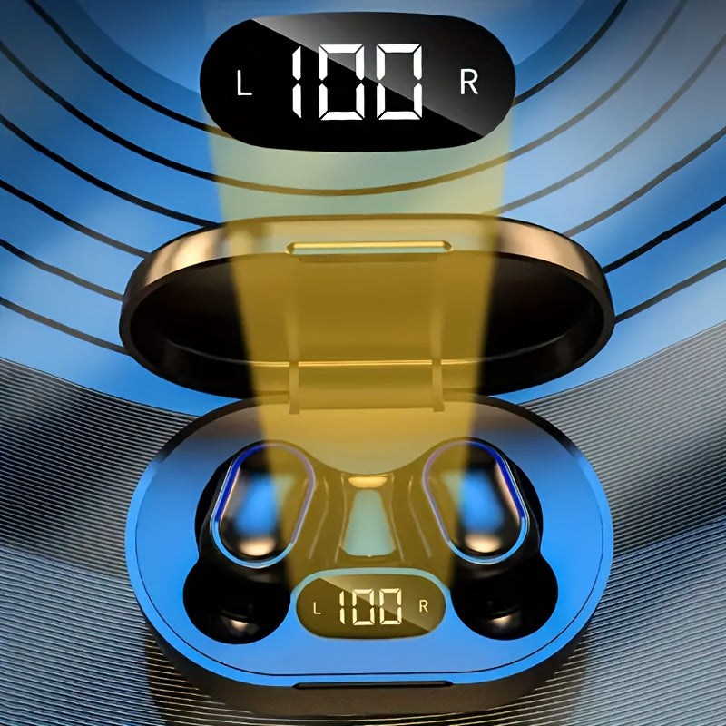 Auriculares inalámbricos intrauditivos deportivos con pantalla LED, carga USB-C, control de medios y micrófono de condensador