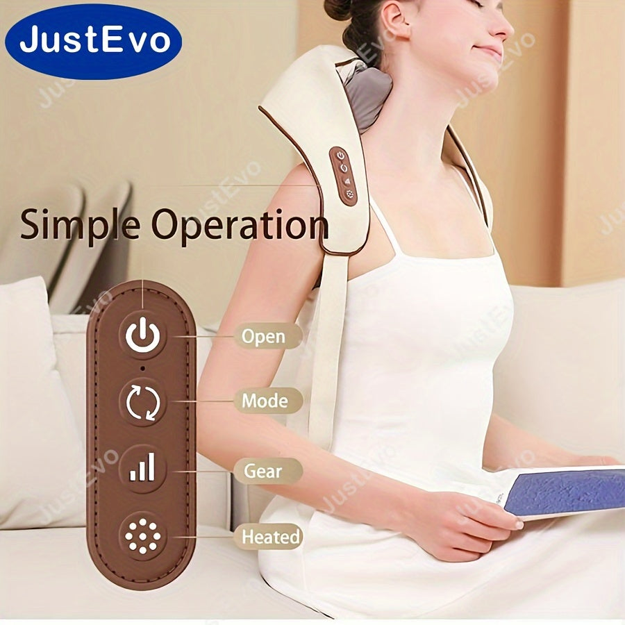 JustEvo USB orqali zaryadlanadigan to'liq tanali massajchi, 1800mAh litiy polimer batareyasi bilan - bo'yin, bel va yelkalarga moslashtirilgan.