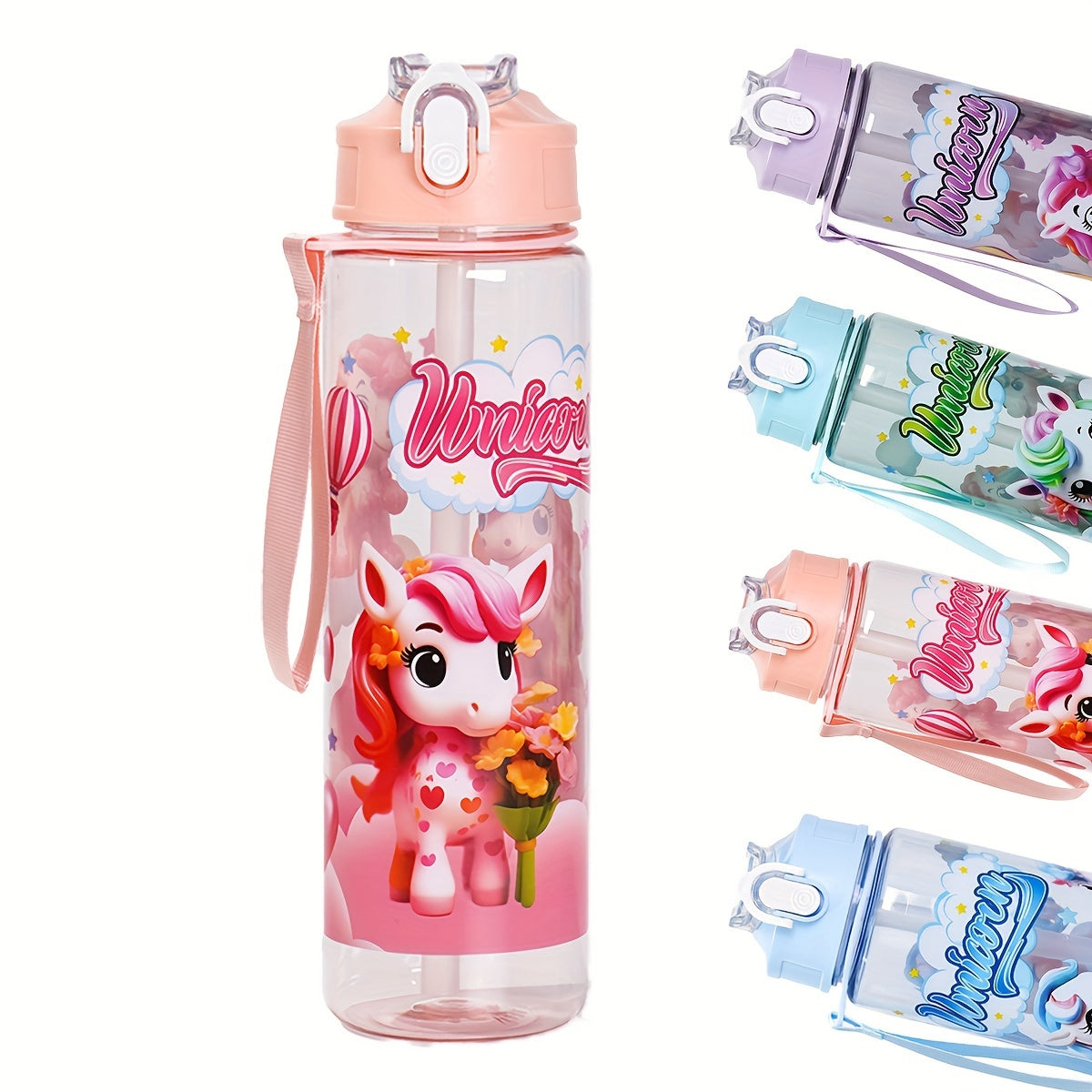 Pony Themed 25oz Leakproof Water Bottle with Straw for Camping Travel and Fitness