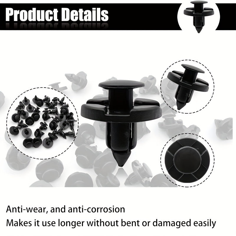 50pcs Black 8mm Car Mud Flap Clips Heavy-Duty Plastic Fasteners