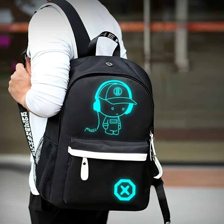 USB zaryadlash portiga ega, qorong'ida porlaydigan zamonaviy erkaklar ruksagi, kundalik ish yoki maktabda foydalanish uchun mukammal.