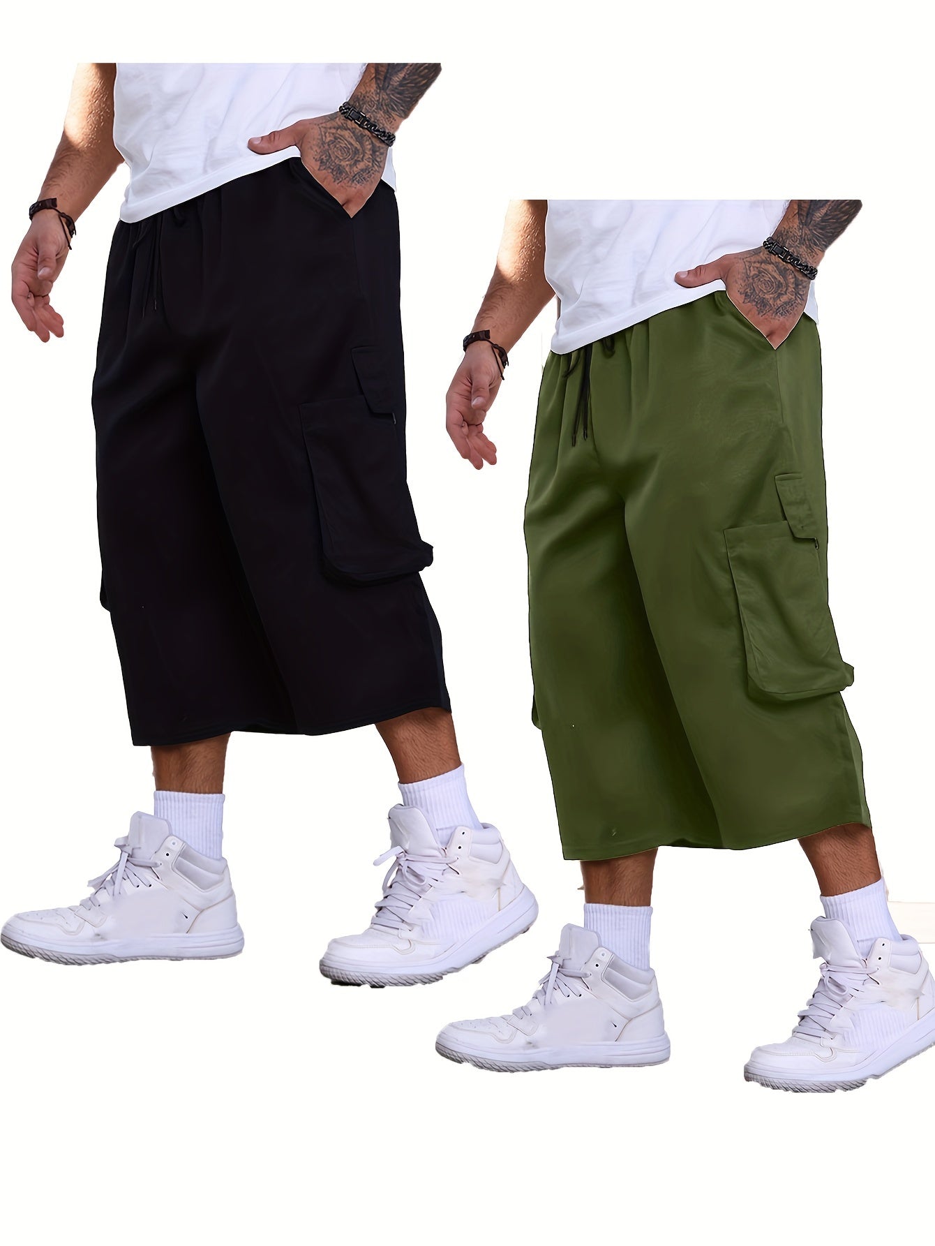 2 dona erkaklar uchun katta o'lchamdagi yuk shimlari, cho'zilgan moslama bilan, cho'zilgan fit bilan