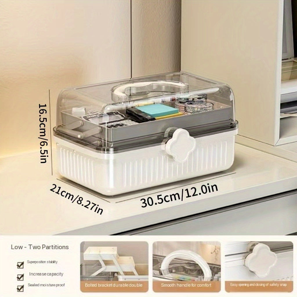 Plastic Storage Box Large Capacity with Reinforced Handle for Medicine Cosmetics Art Supplies