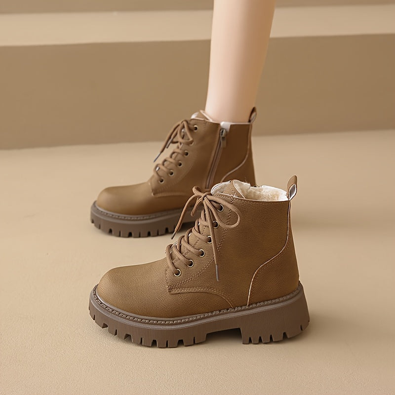 Women's Fashion Mid Heel Block Ankle Boots with Zipper Solid Color