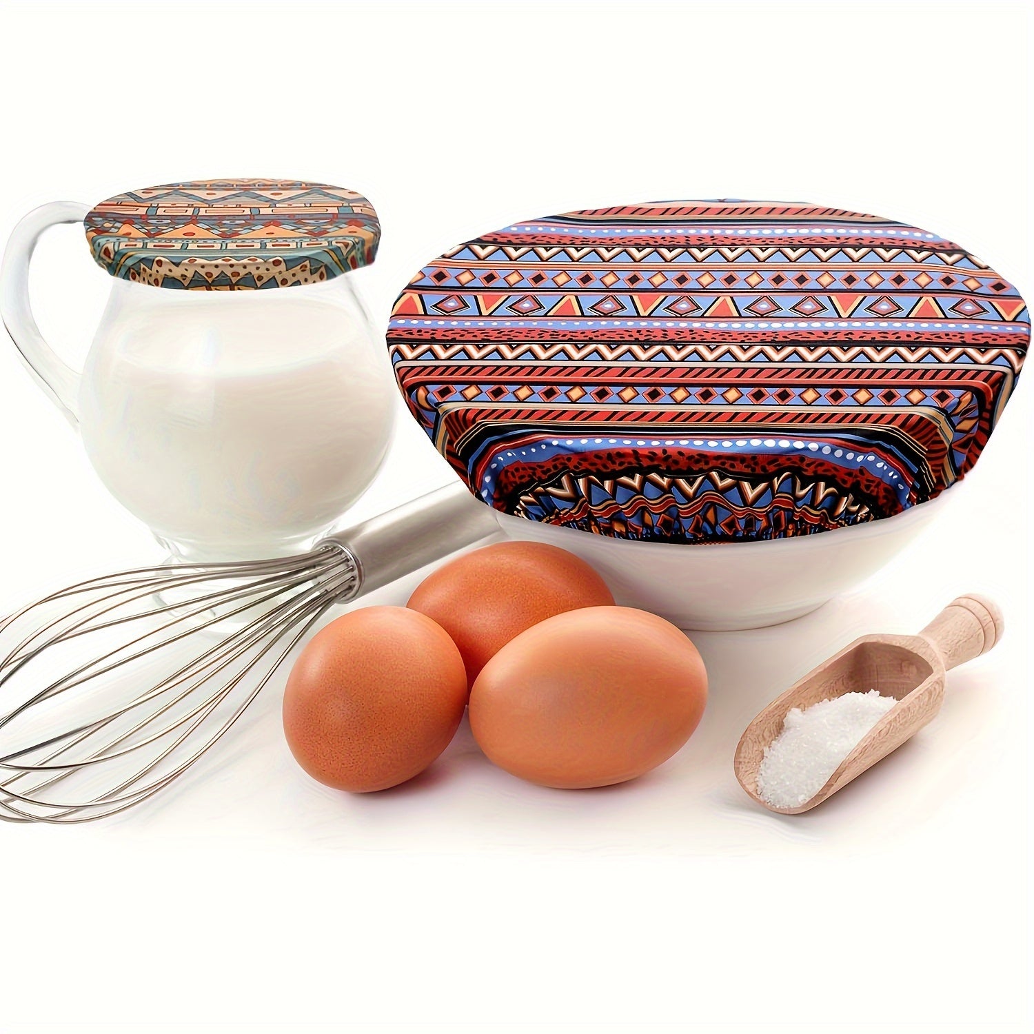 Set of 5 Elastic Polyester Bowl Covers, Stretchy and Reusable Fabric Lids for Food Storage, Perfect for Kitchen Jars and Containers, Safe for Food Contact, Various Designs Included