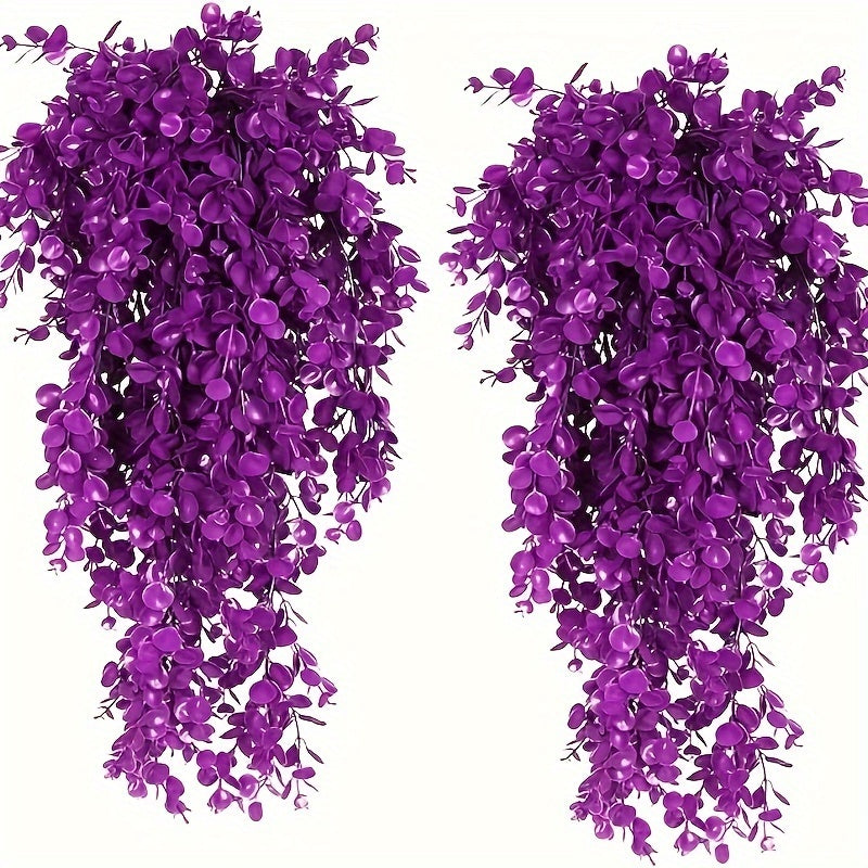 Artificial Eucalyptus Vine Plants Set of Two for Home Outdoor Decor Purple Faux Hanging Greenery