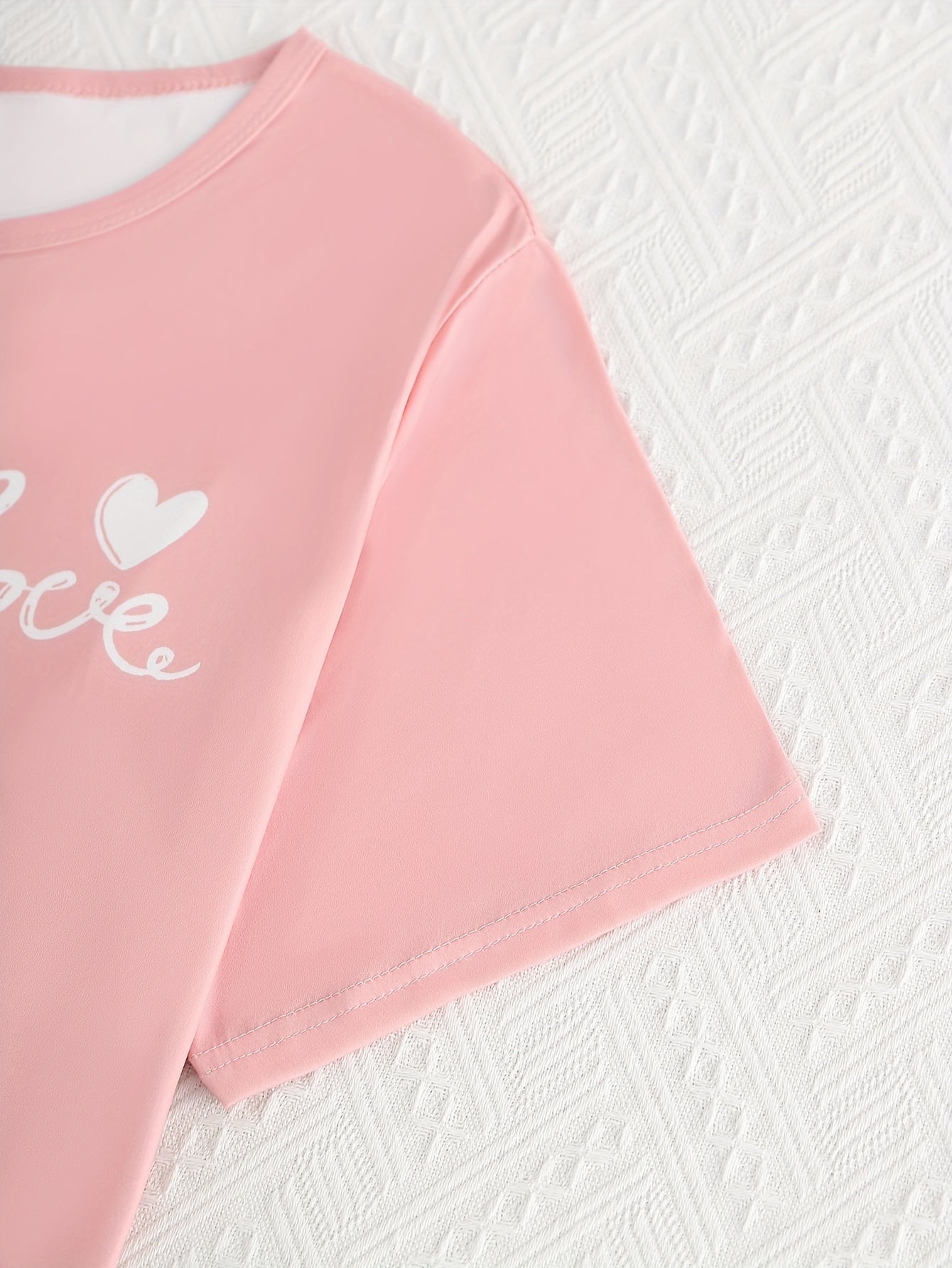 Plus Size Women's Pajama Set Heart Print Short Sleeve Top Plaid Pants