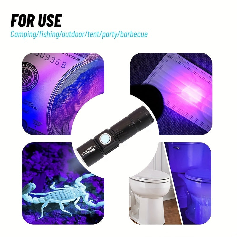 Rechargeable UV Flashlight for Pet Urine Stains Resin Curing Scorpion Hunting 395nm
