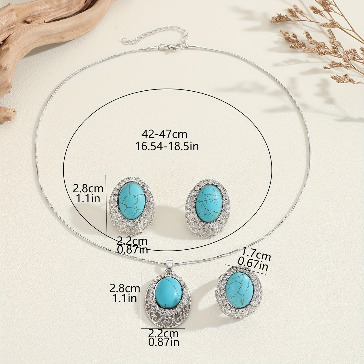 Turquoise Bohemian Style Jewelry Set for Women with Ring Earrings Necklace