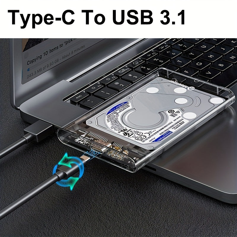 2.5-Inch SATA SSD Hard Drive Enclosure USB 3.1 Type-C Transparent Case
