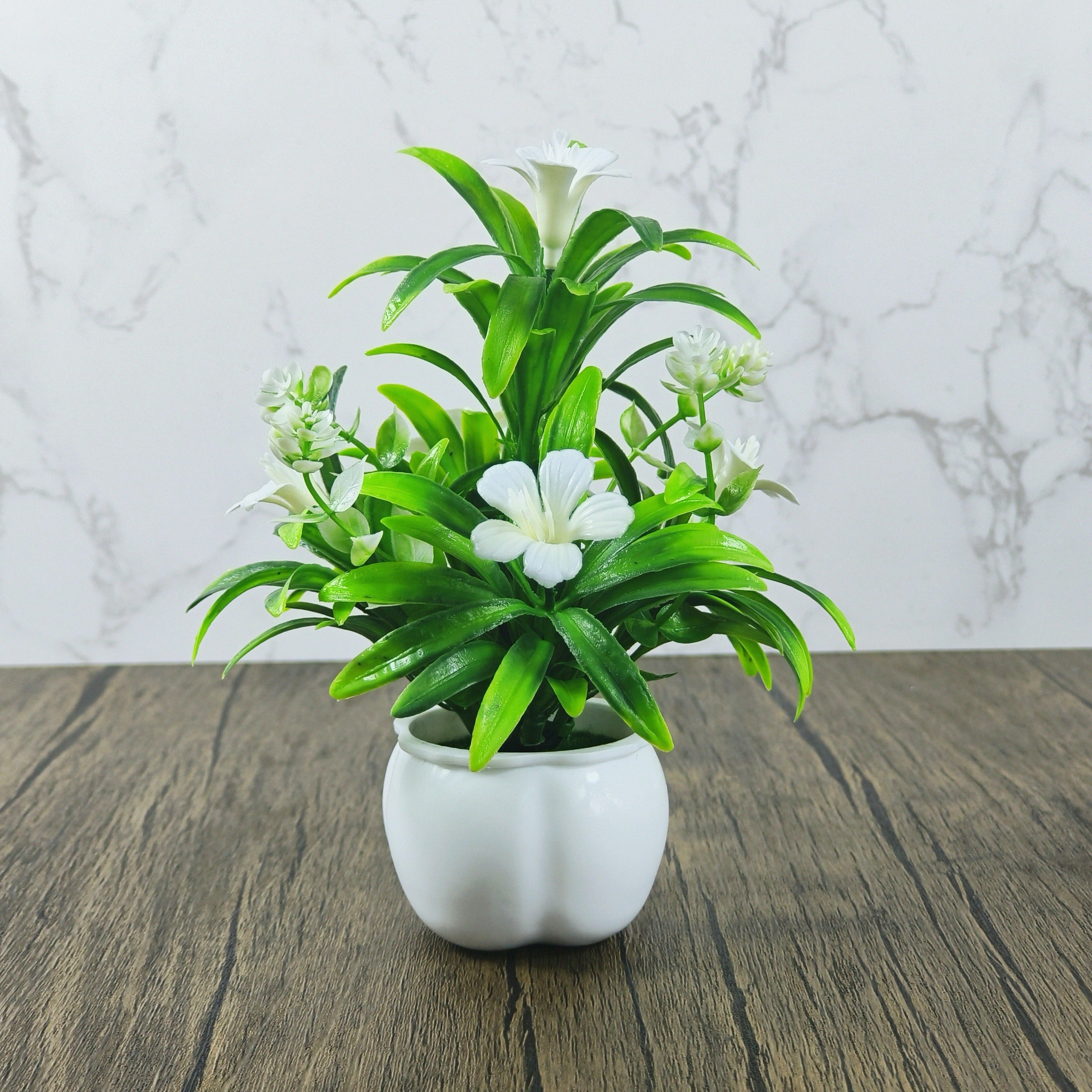 3 ta mini sun'iy qozon o'simliklar to'plami, uy bezatish uchun oq qozonlar bilan. Turli tadbirlar uchun yashash xonasi, ofis stoli yoki bayram stol bezatish uchun mukammal.