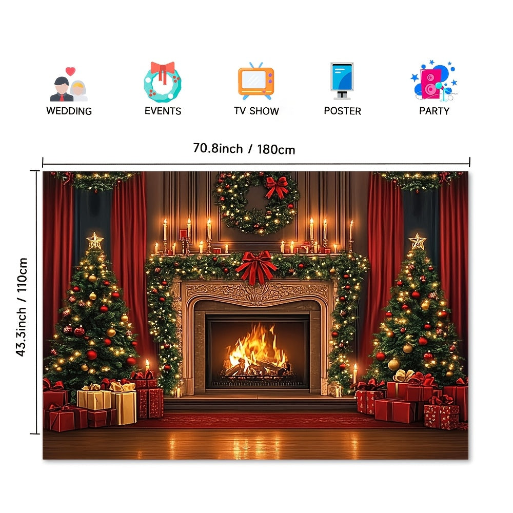 Brown Wooden Christmas Fireplace Backdrop for Weddings and Events