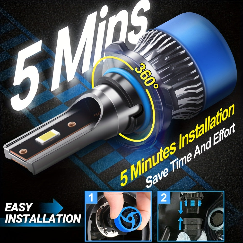 2pcs LED Car Headlights 6000K White 75000LM 200W High Low Beam Fog Lights