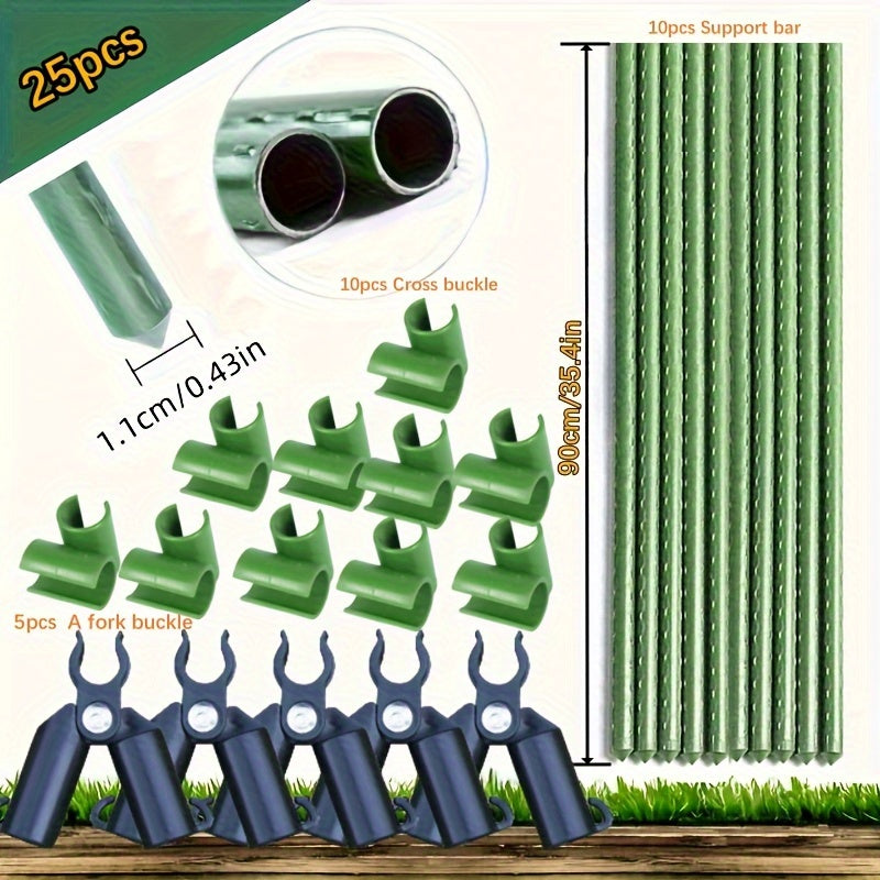 25-Piece Plastic Steel Garden Trellises Set 90cm High Support for Vegetables and Plants