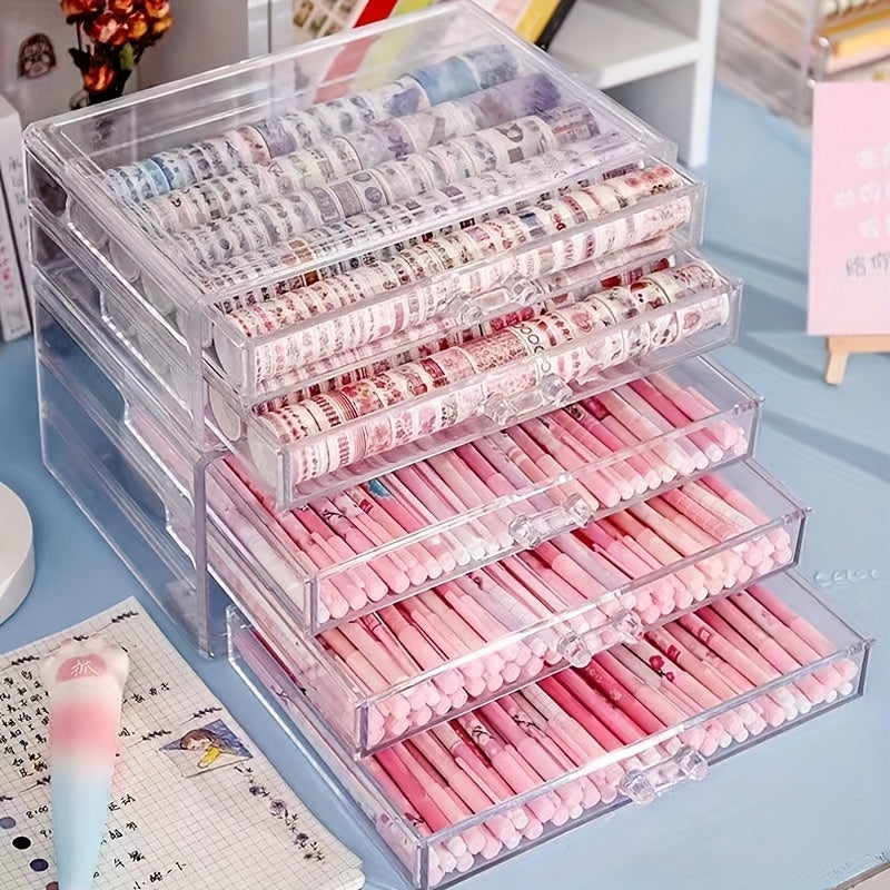 Clear Acrylic Drawer Storage Box with 5 Layers for Office Supplies Organization