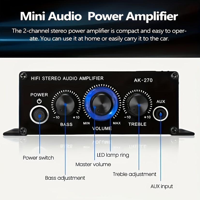 400W Stereo Audio Amplifier for Home and Car Theaters with 2.0 Channel Sound