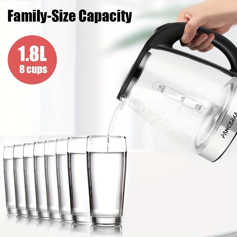 1.8L Electric Kettle Borosilicate Glass 1500W Auto Shut-Off Cool Touch