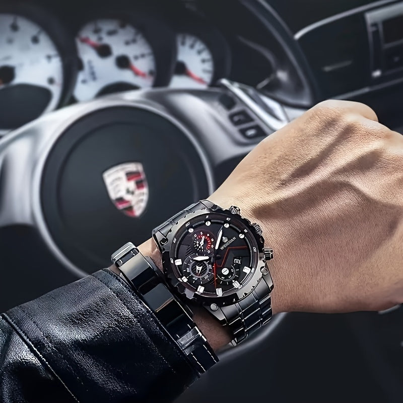 Men's Black Leather Business Watch with Minimalist Design