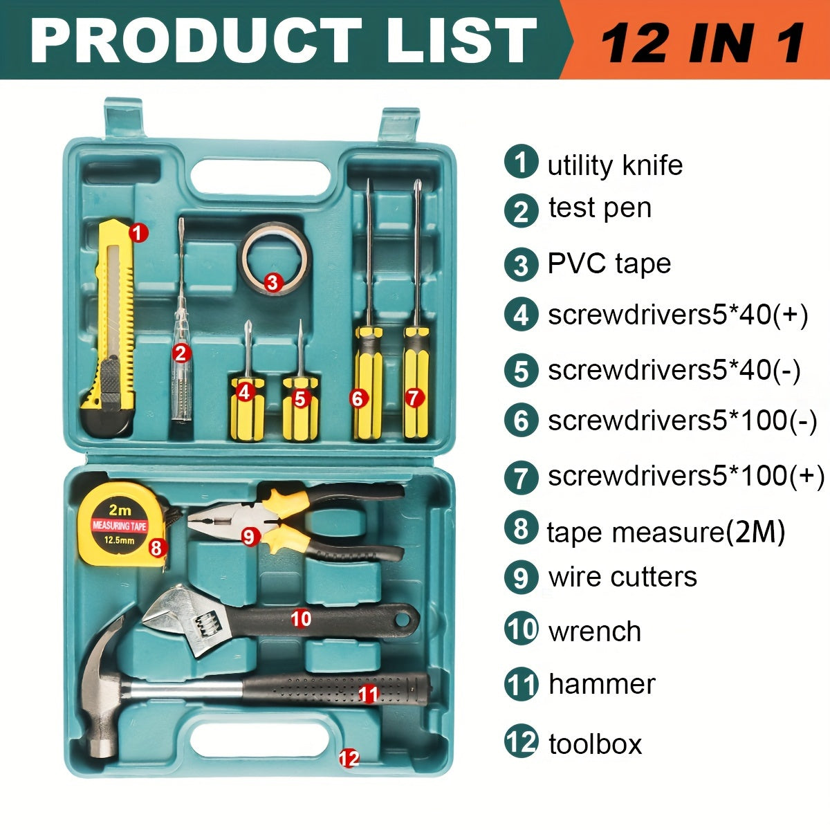 Handheld Household Toolbox with Plastic Case for Car and Home Repair