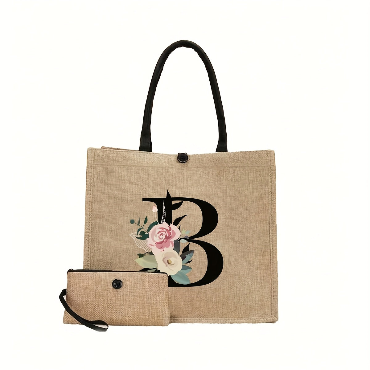 Linen Handbag Large Capacity Travel Makeup Teacher Tote Shopping Bag Khaki