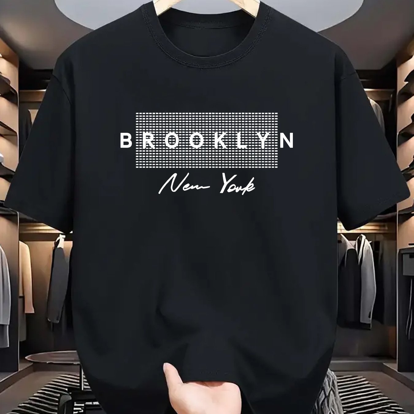 Camiseta de manga larga negra para hombre, de poliéster, con patrón geométrico, verano, casual, ajuste regular