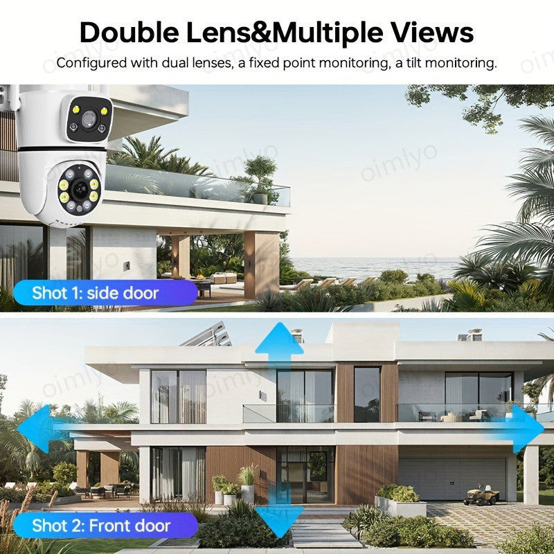 Outdoor WiFi Security Camera Waterproof Dual HD Pan Tilt Night Vision Motion Detection Two-Way Audio