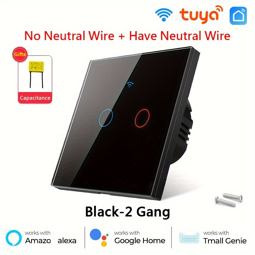 Smart Touch Wall Switch WiFi App Control Tempered Glass 86mm Single or Zero Wire Replacement in White or Golden