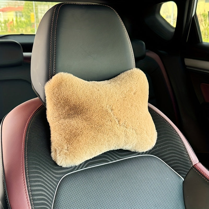 Car Headrest and Lumbar Pillow Pink Plush All-Season Neck and Lower Back Support