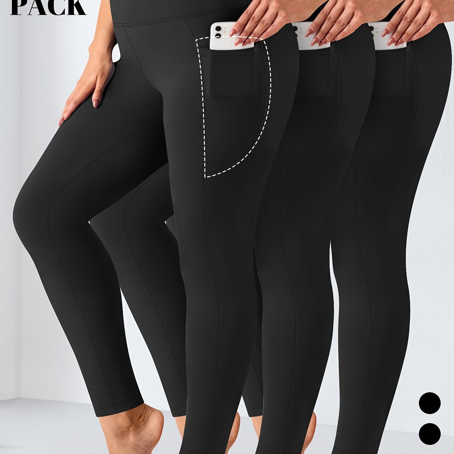Women High Waist Tummy Control Yoga Leggings with Pockets Black 9/10 Length