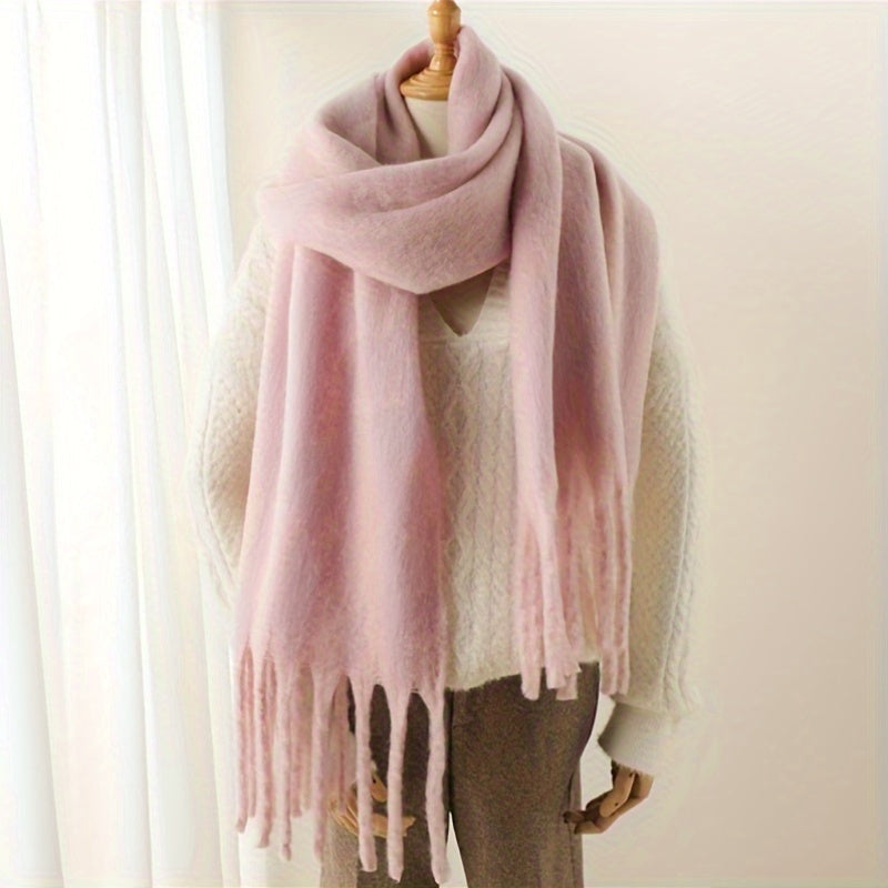 Women's Chunky Knit Shawl Scarf White Winter Windproof Warm Accessory