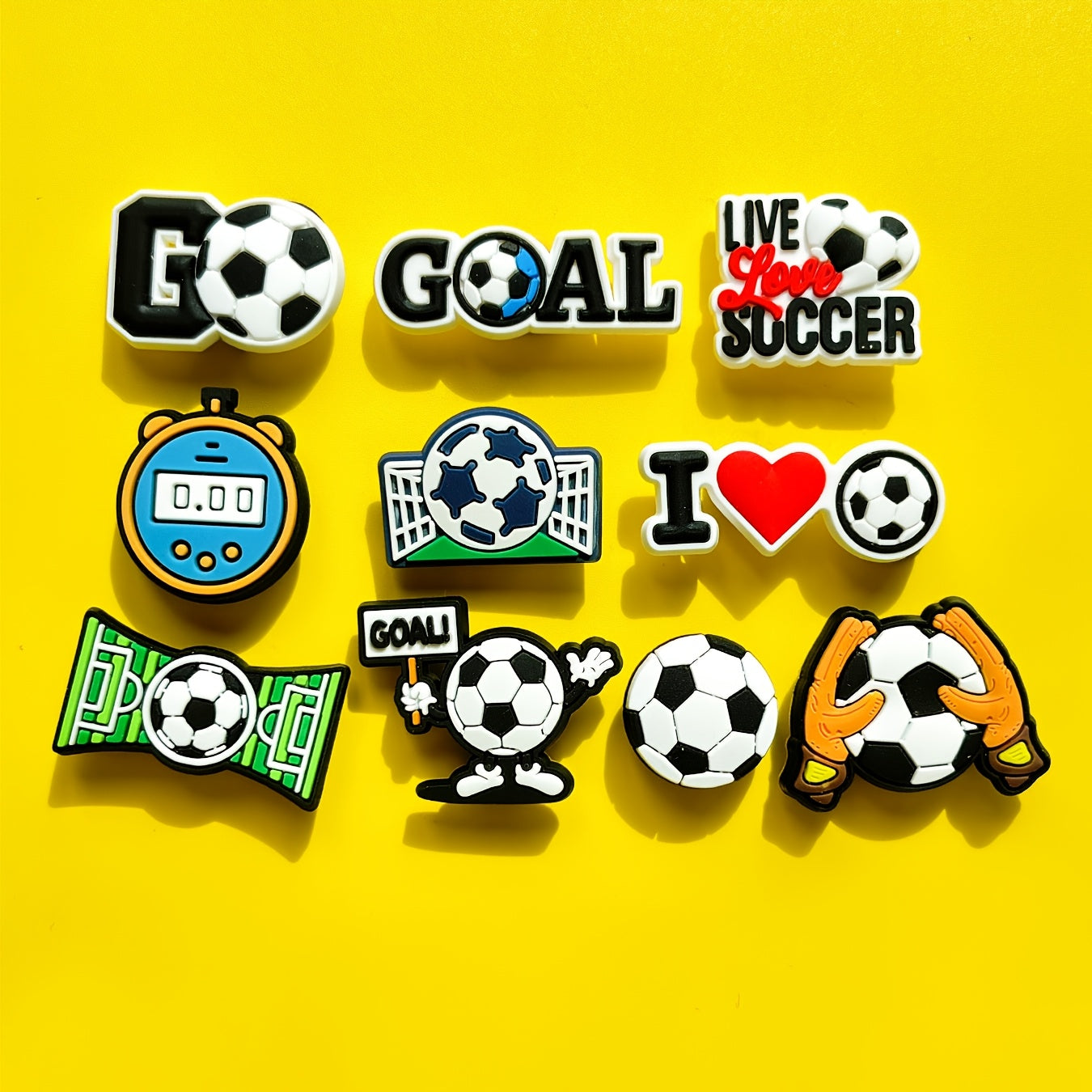 Kids PVC Soccer Charms Set 10pcs Football Themed Pins for DIY Accessories
