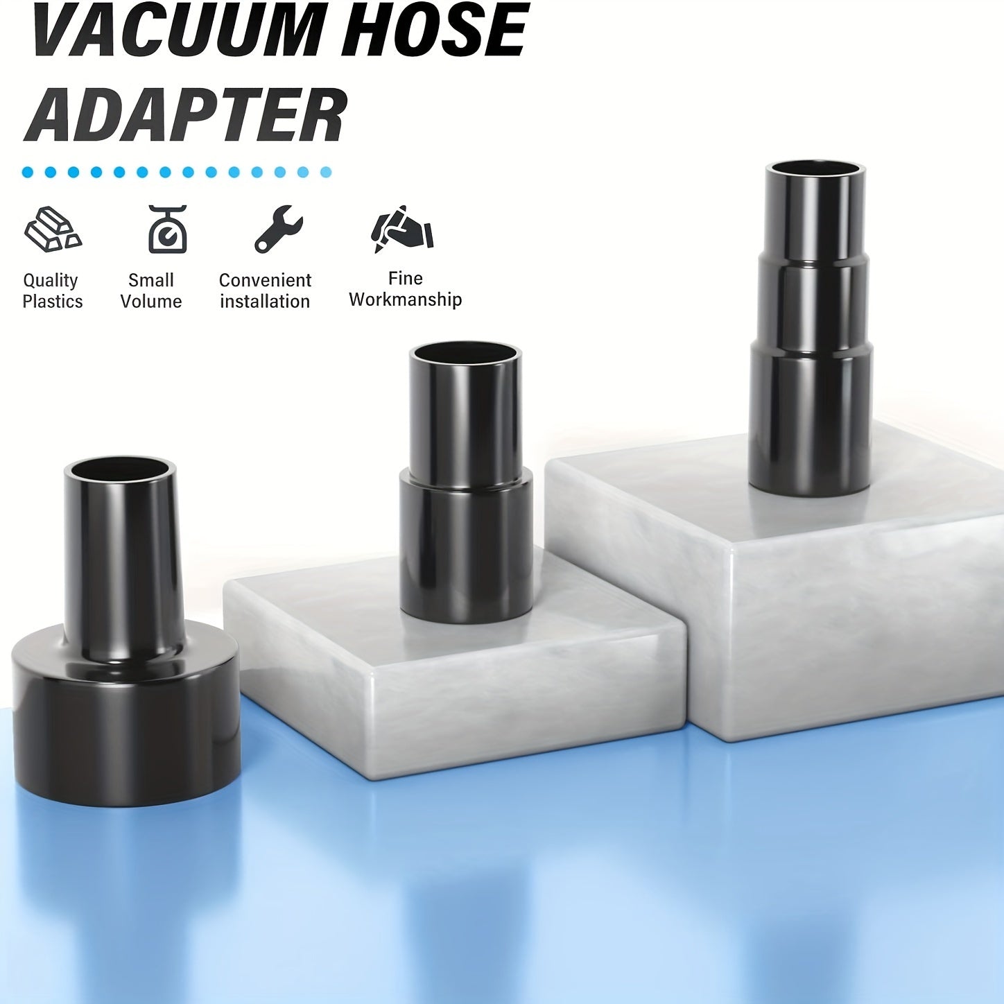 Vacuum Hose Adapter Kit with Reducers for Wet Dry Vacuum, 2-1/2 to 1-1/4 Inches