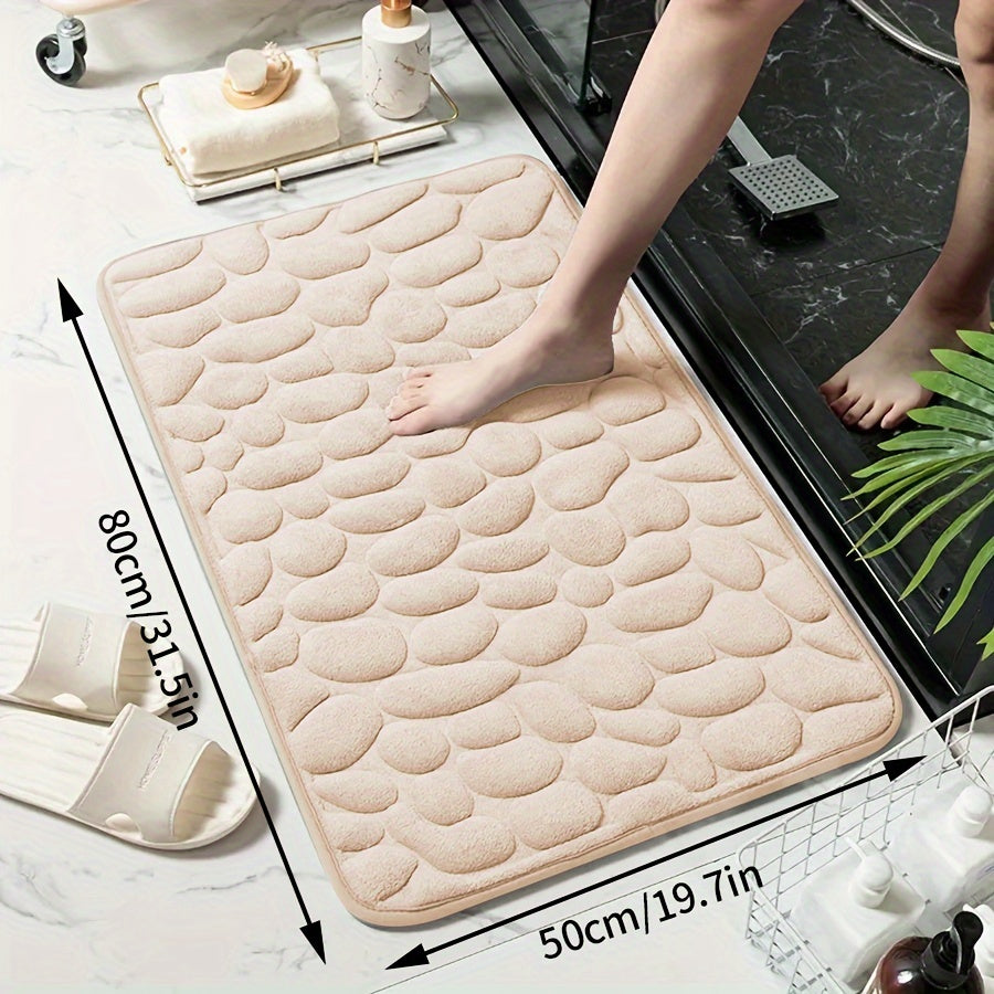 Memory Foam Bath Mat with Ultra-Absorbent Knit Fabric Non-Slip Stone Embossed Design