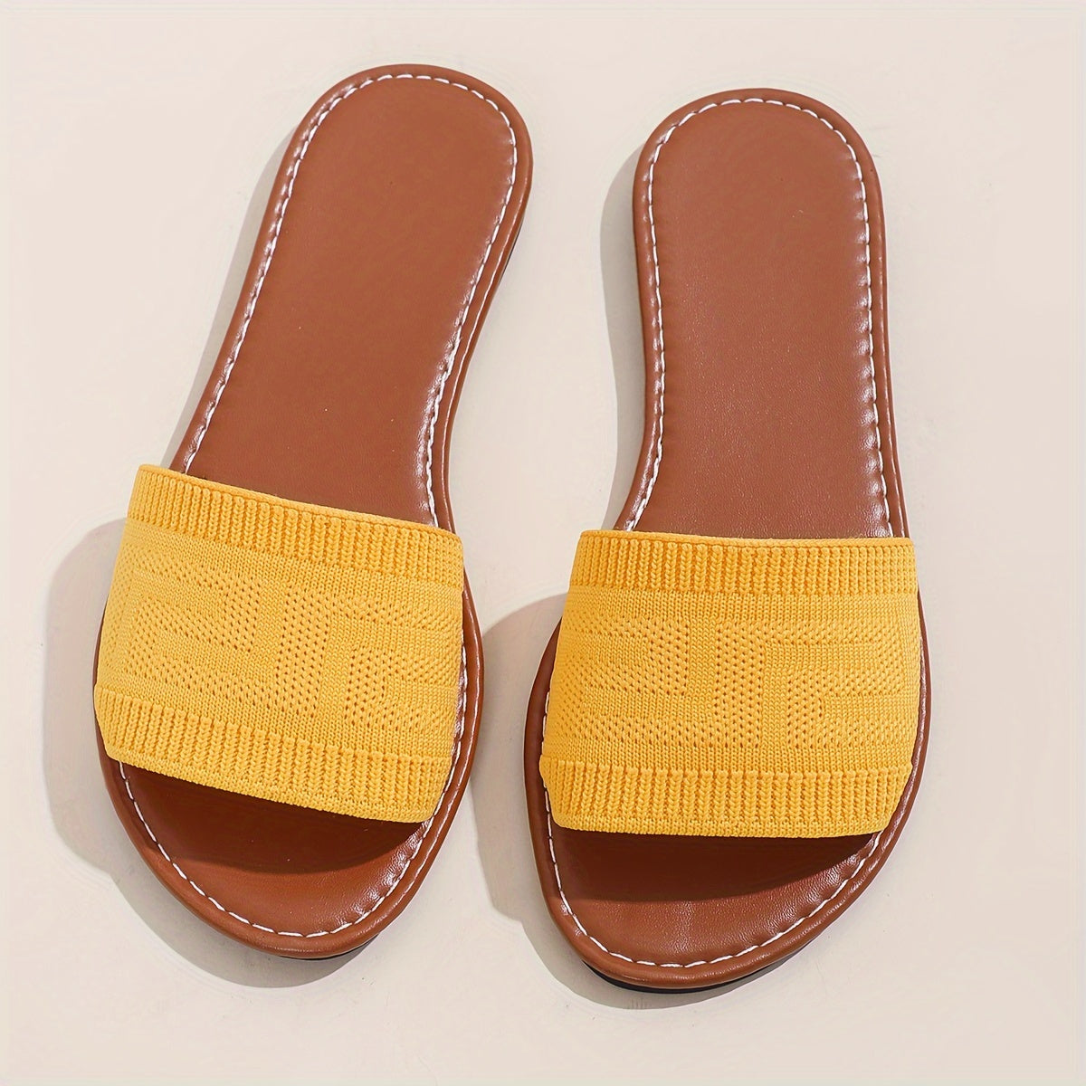 Women Plus Size Summer Knit Slide Sandals Open Toe Flat Heel Green