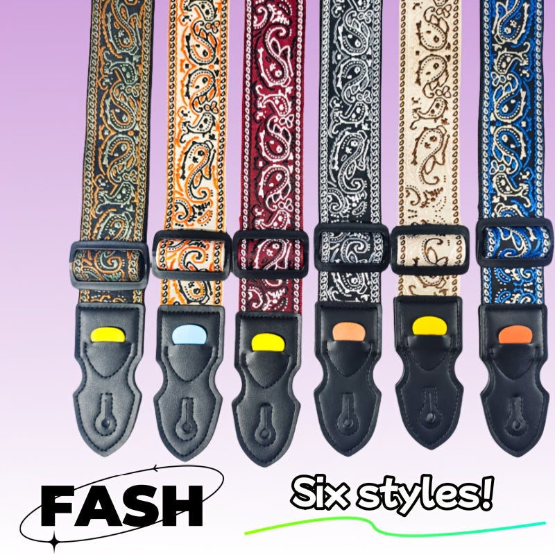 Wide Thick Embroidered Fabric Guitar Strap for Acoustic and Electric Bass with Mixed Colors
