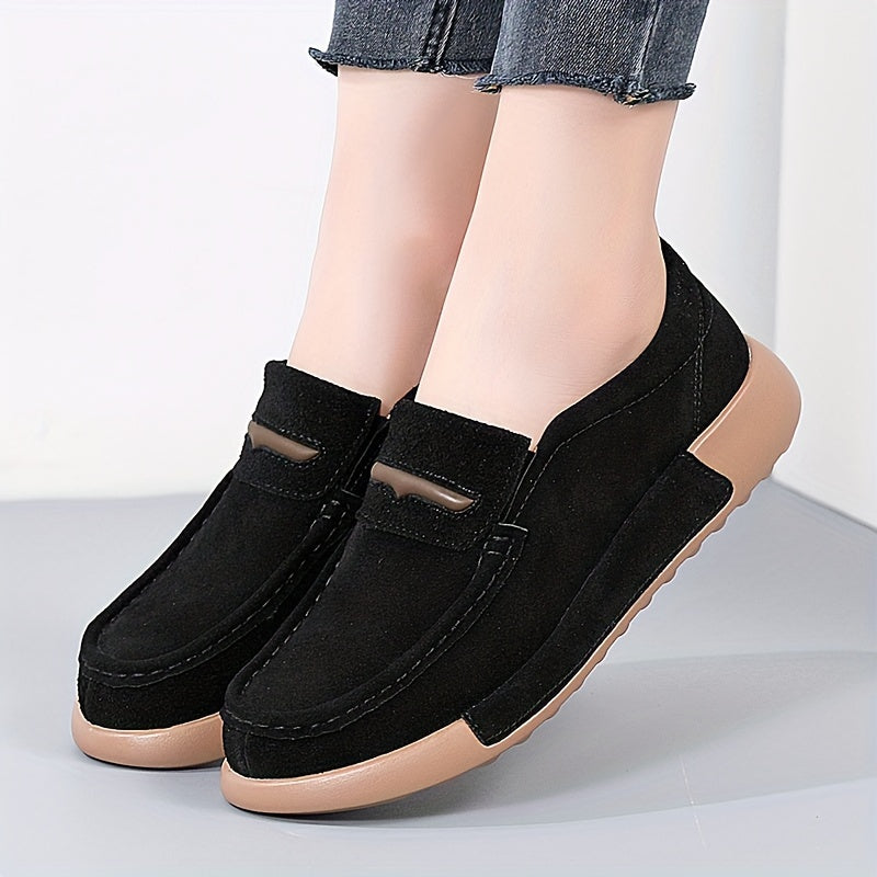 Women's Solid Color Slip-On Loafers with Round Toe Casual Low-Top Shoes