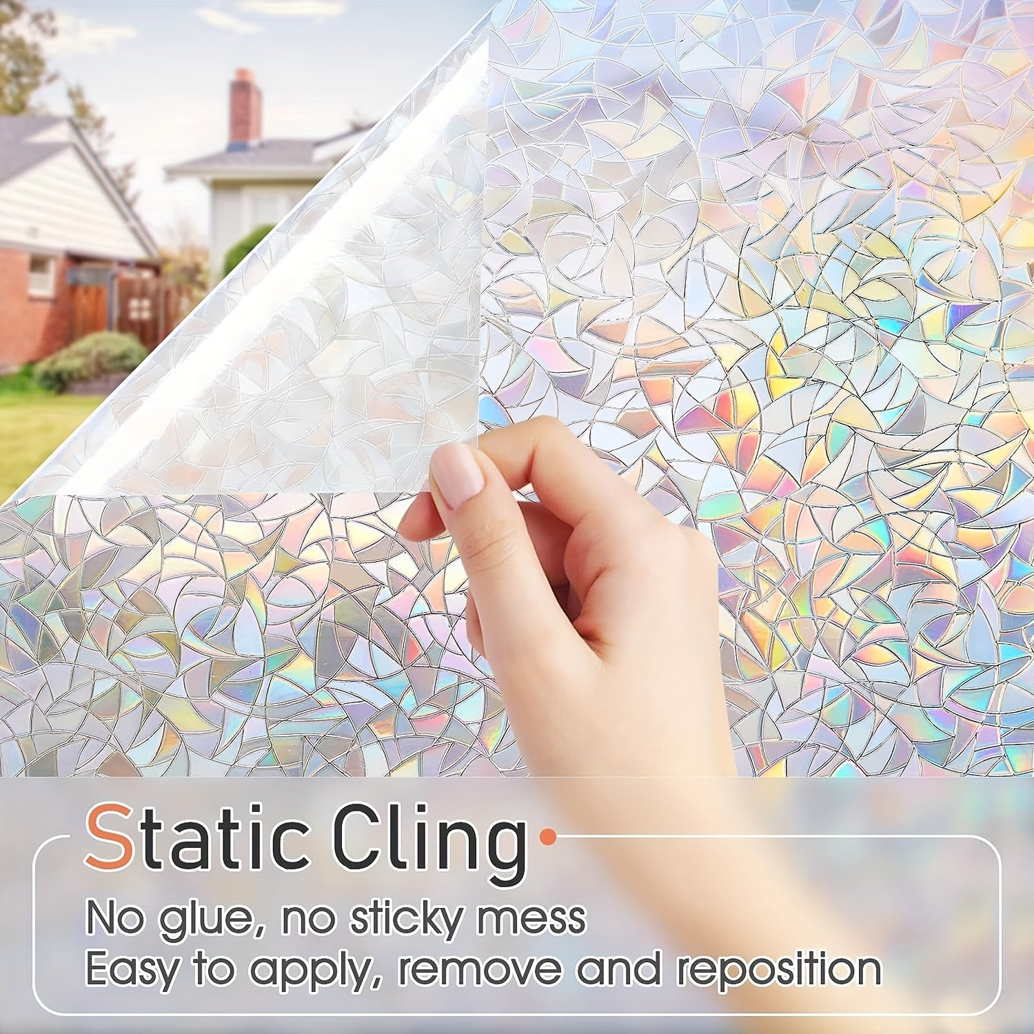 Privacy Window Film Cling Sticker 3D Rainbow Vinyl for Glass Doors Bathrooms
