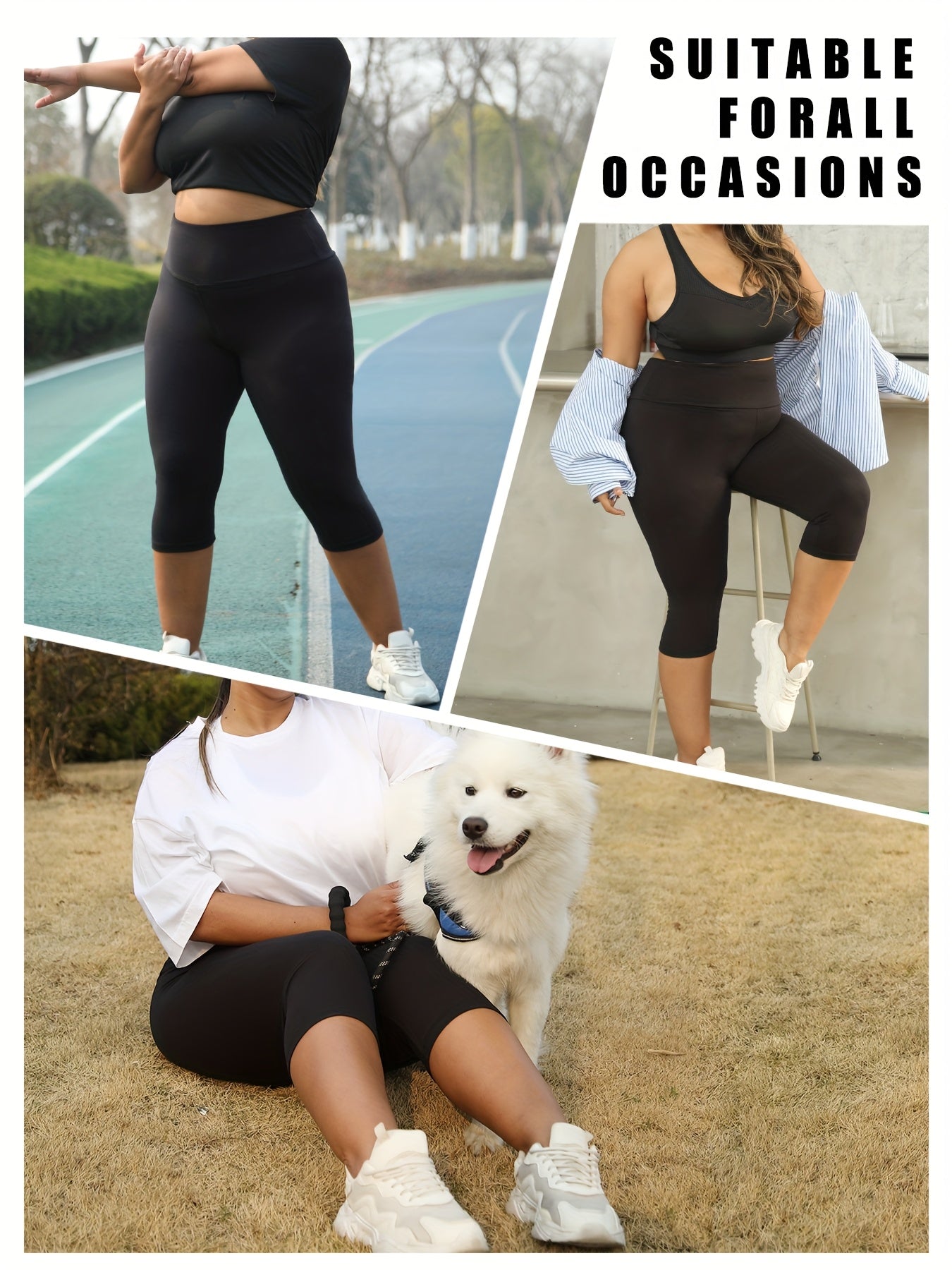 Plus Size Women High Waisted Capri Pants Tummy Control Yoga Athletic
