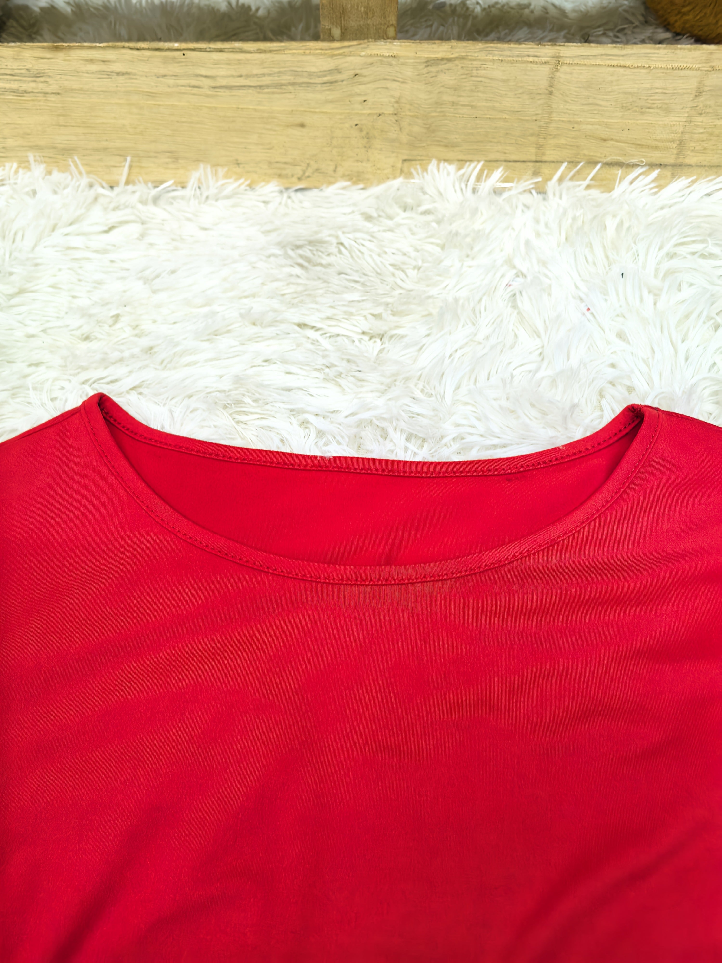 Women's Green Ruffled Hem Blouse Stretchy Round Neck Casual Formal Wear