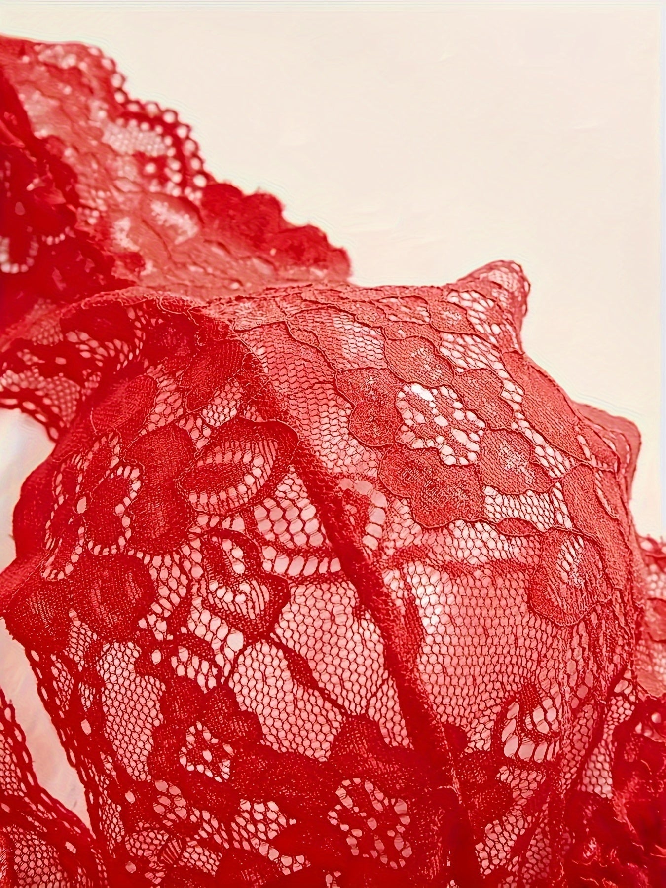 Sheer Lace Lingerie Set with Halter Neck and Bow Detail Includes Slip Dress and Thong