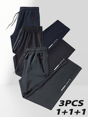 Pantalones casuales de talla grande para hombre, pack de 3, poliéster, primavera-verano, ajuste regular, estampado tejido