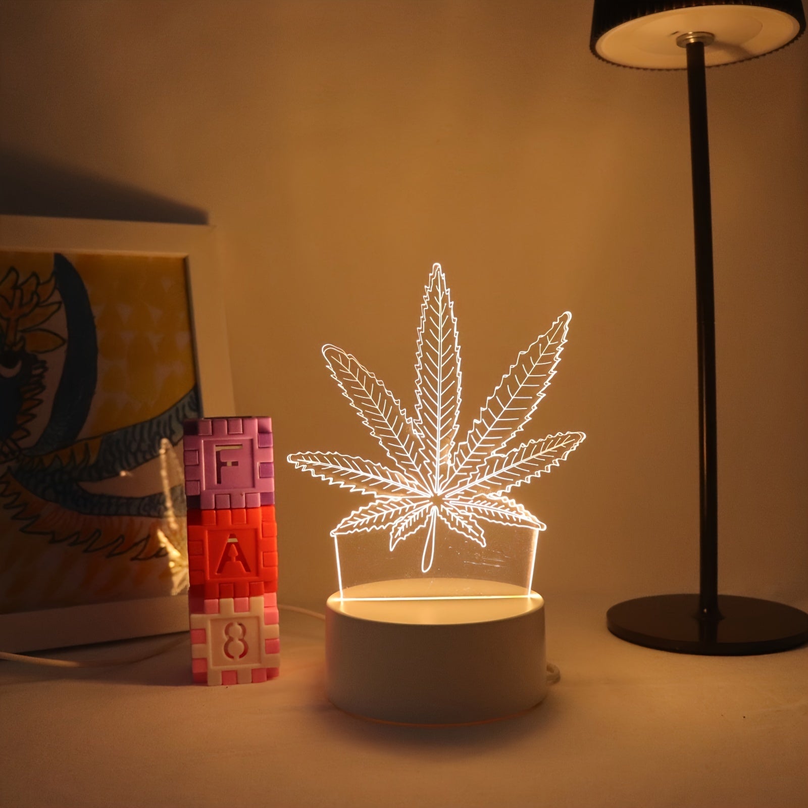 3D Maple Leaf Night Light with USB Power Touch Dimmable Glass Shade for Home Decor