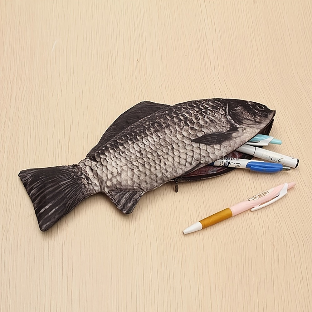 Funny Salt Fish Shape Pencil Case with Zipper, Casual Gift for Students