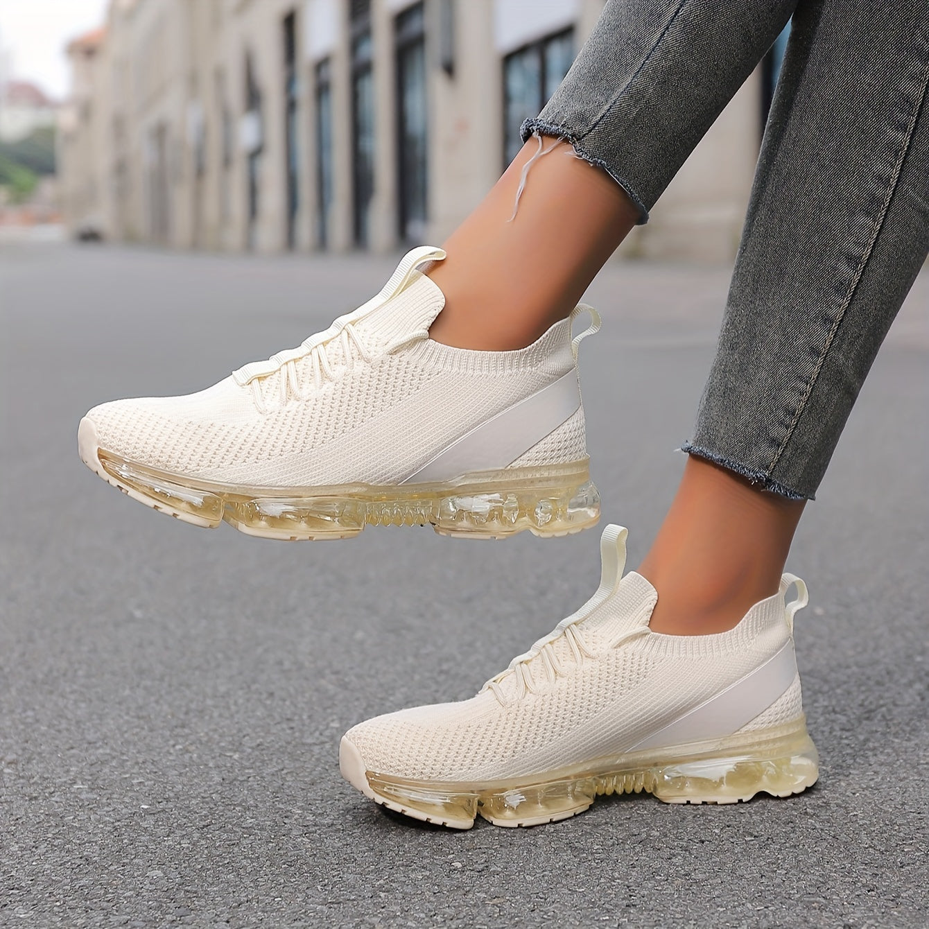 Women's Lightweight Breathable Running Shoes Cushioned Support All-Season Fabric Sneakers