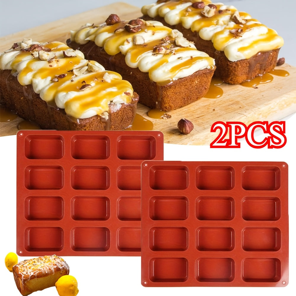 Set of 2 Non-Stick Silicone Cake Molds Rectangular Bread Pan for Baking and Desserts