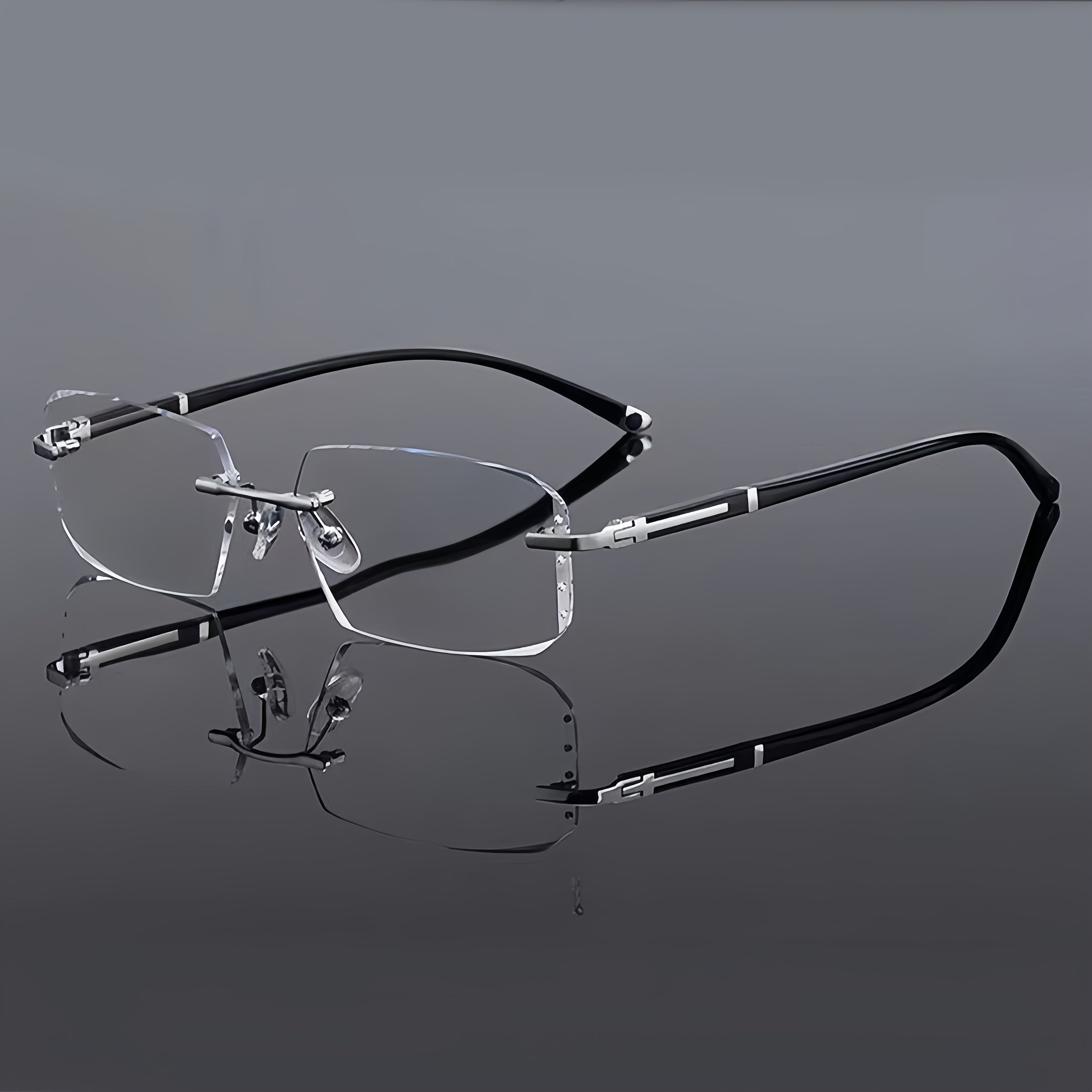 Rimless Rhinestone Photochromic Glasses with Anti-Blue Light for Daily Wear and Parties